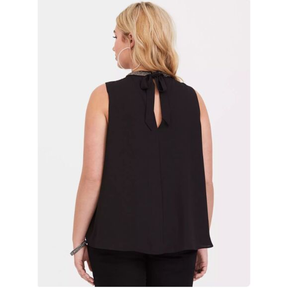 Torrid Choker Tank Georgette Jeweled Neck Sleeveless Lined Tie Blouse Sz 2 (2X) - Picture 7 of 12